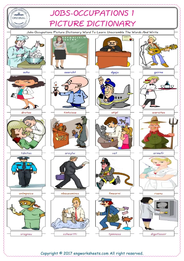 Jobs-Occupations ESL Worksheets For kids, the exercise worksheet of finding the words given complexly and supplying the correct one.