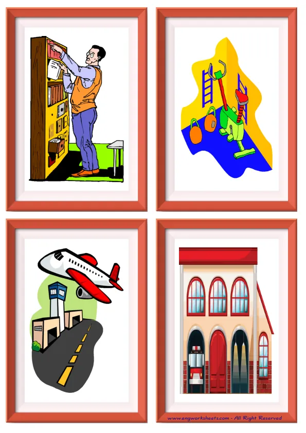 Quarter page ESL Flashcard without words containing Places In A City picture for kids and teachers.