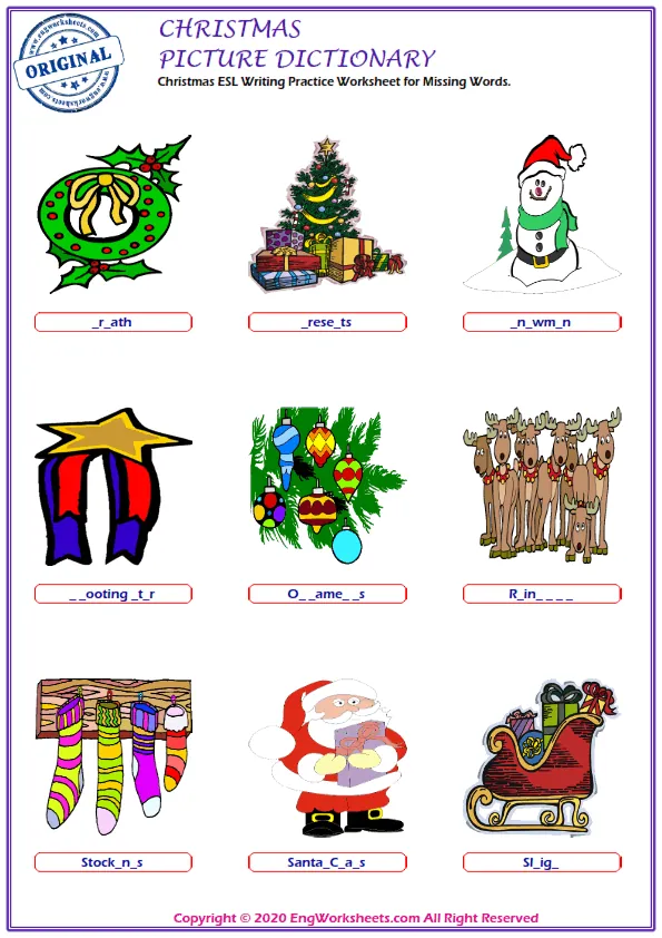 Christmas Online Exercises Write The Missing Letters To The Blanks In The Words Below