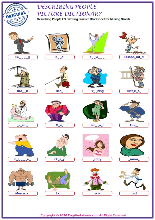 Describing People Online Exercises Write The Missing Letters To The Blanks In The Words Below