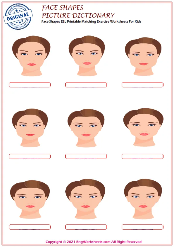 Wordless Face Shapes vocabulary worksheet with two images per page