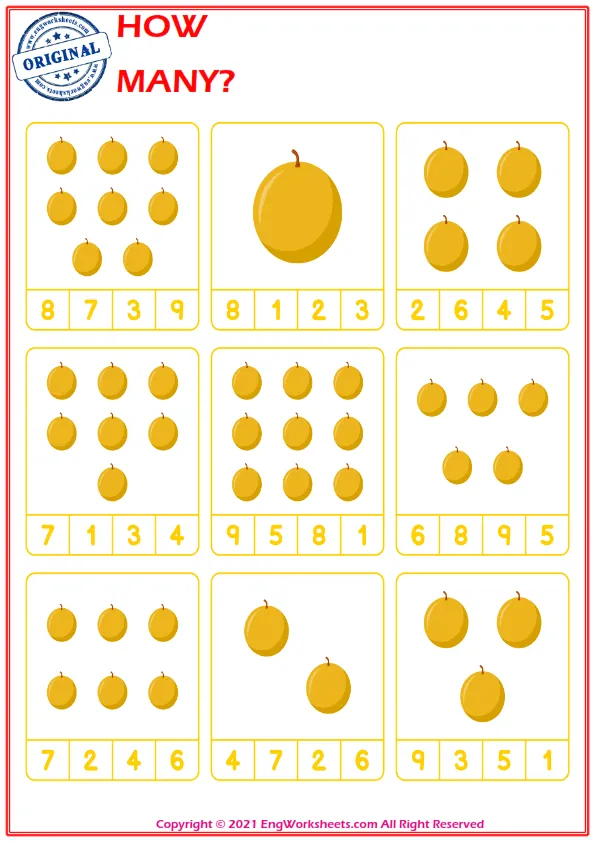 Let's Count The Fruits - Math Worksheet