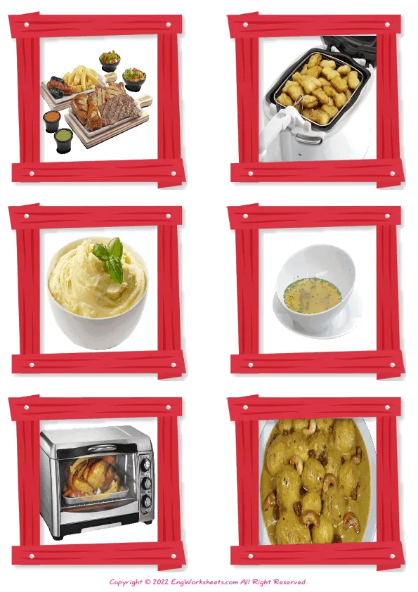 Wordless Dinner vocabulary worksheet with six images per page