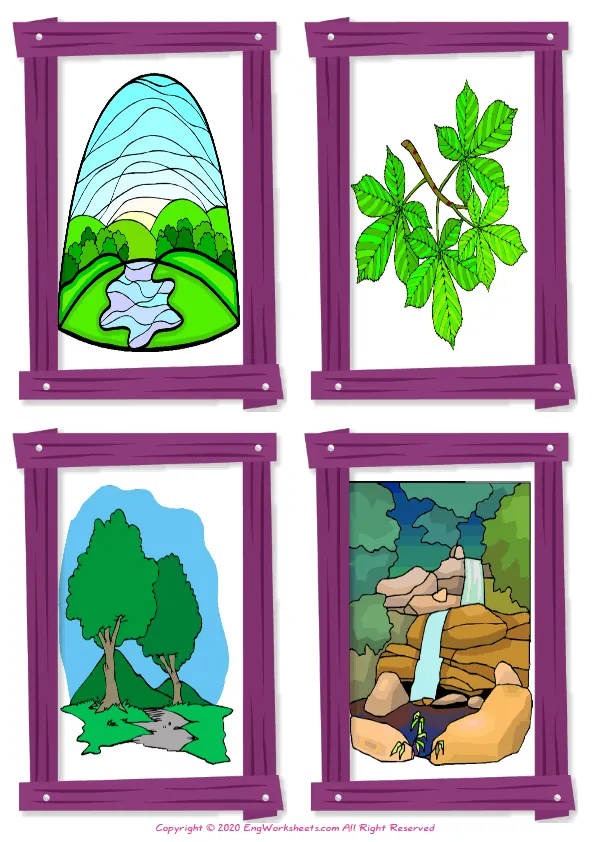 Wordless Environment vocabulary worksheet with four images per page
