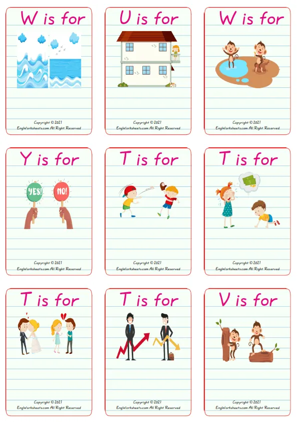 Wordless Opposites vocabulary worksheet with nine images per page